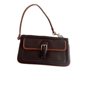 Coach Wristlet Brown Leather Vintage Buckle Flap Pouch Two Tone Small Clutch Bag